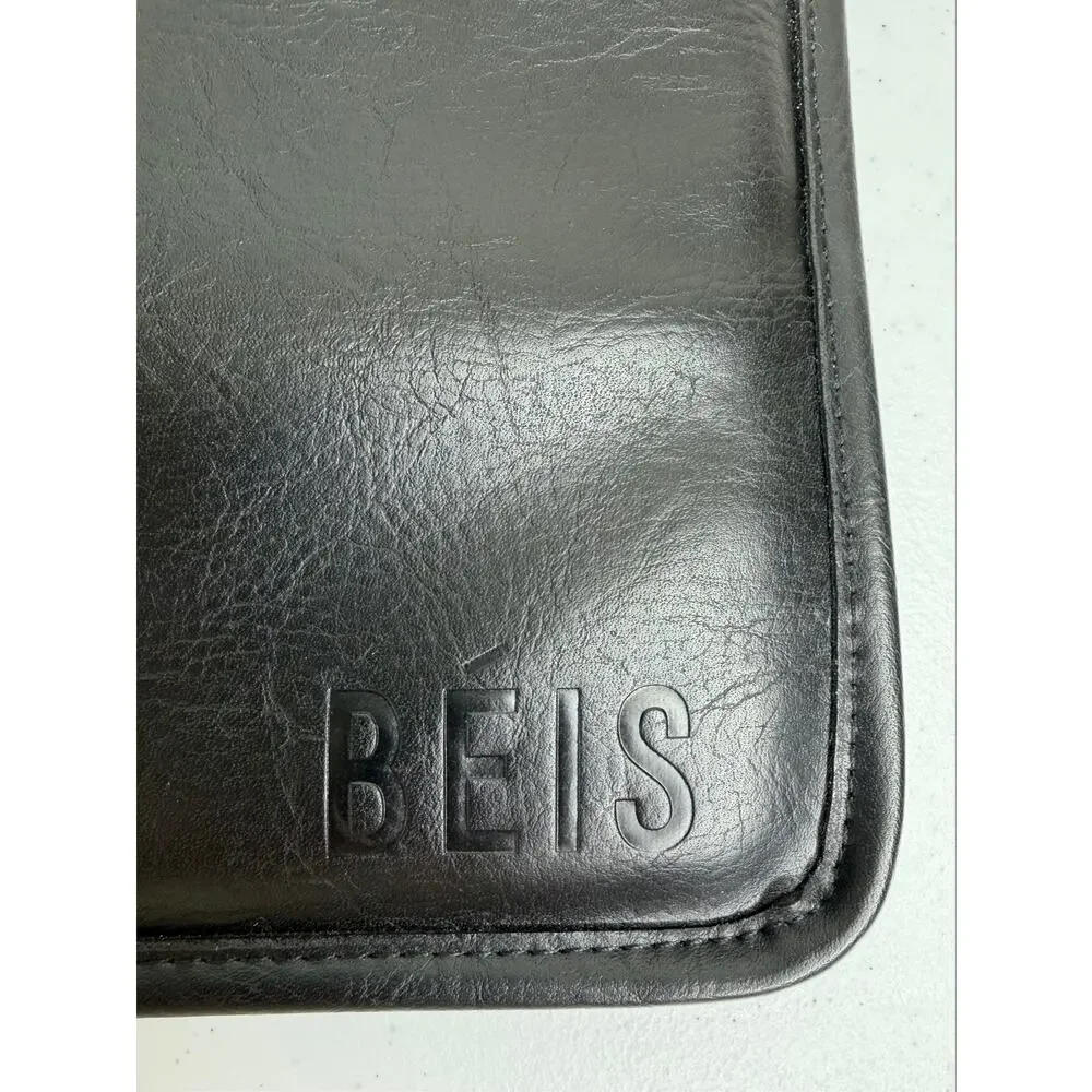 BEIS Laptop Sleeve Portfolio Case Black Faux Leather Travel Organizer Office EUC